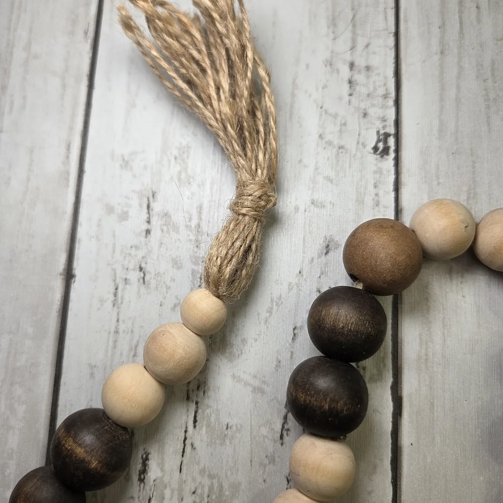 Hand Painted Wooden Bead Garland with Snowman Pendant